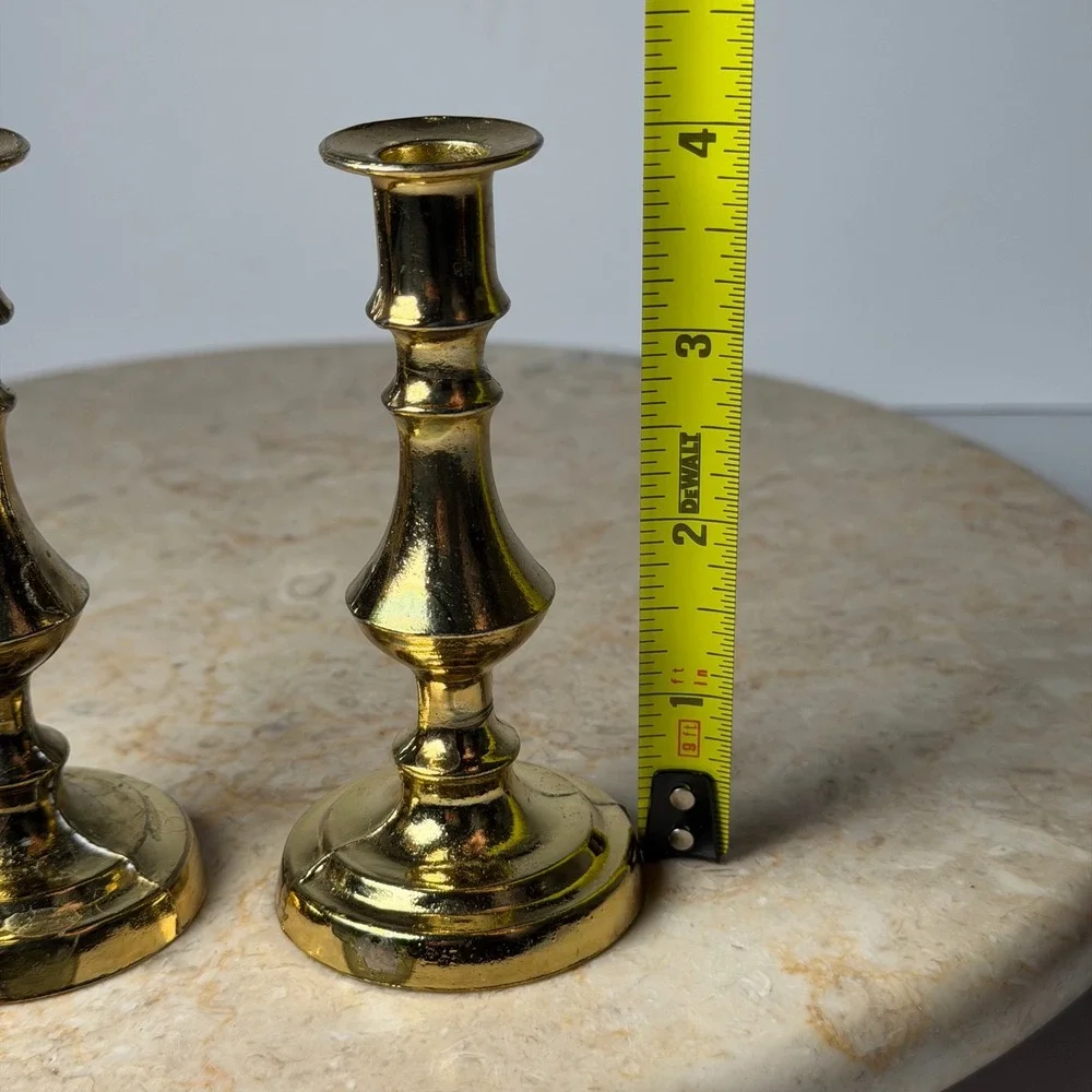 Vintage Made in England Brass Candlestick Set 4 Inch Gold Baluster Taper Holders